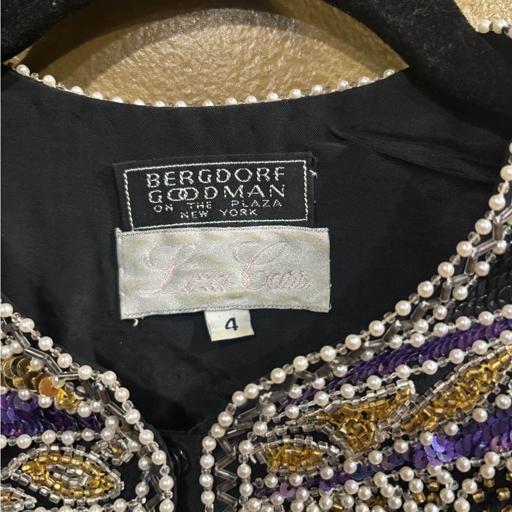 VTG Bergdorf Goodman Embellished Beaded Jacket - Black, Purple & Green. Sz 4 - Picture 2 of 9